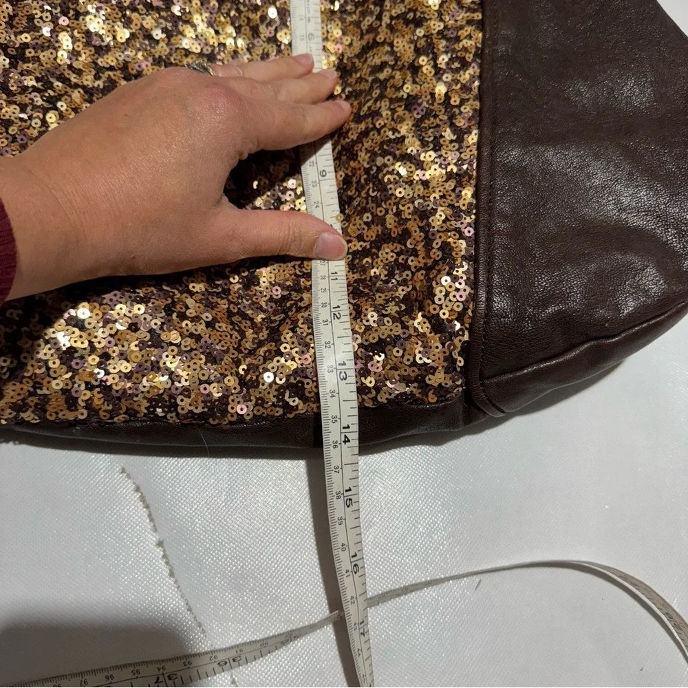 Banana Republic Vtg‎ Y2K Brown Leather Hobo Shoulder Bag Purse Gold Sequin Fall